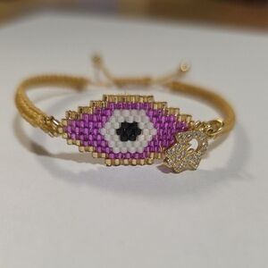 Purple Evil Eye Bracelet with Gold Accents